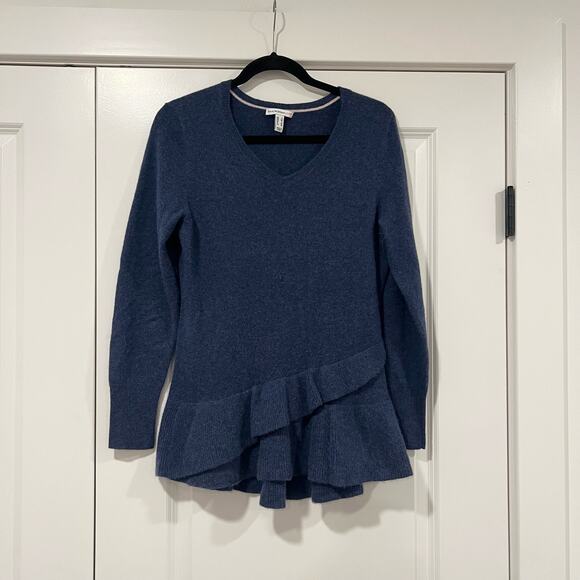 Isaac Mizrahi Live Women's 100% Cashmere Sweater with Ruffle Blue‎ Size Small - Picture 1 of 10